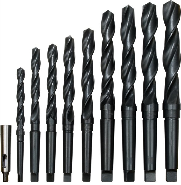 GÜDE HSS Bohrer Set Bohrersatz MK2 MK3 10-tlg, mit Reduzierstück in Holzkassette
