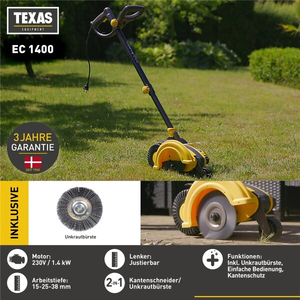 TEXAS Rasenkantenschneider Fugenbürste elektrisch Fugenreiniger EC 1400 2in1