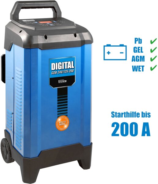 GÜDE Batterielader Digital GDB 24V/12V-200 Schnellader Starthilfe 200 Ah 6000 W