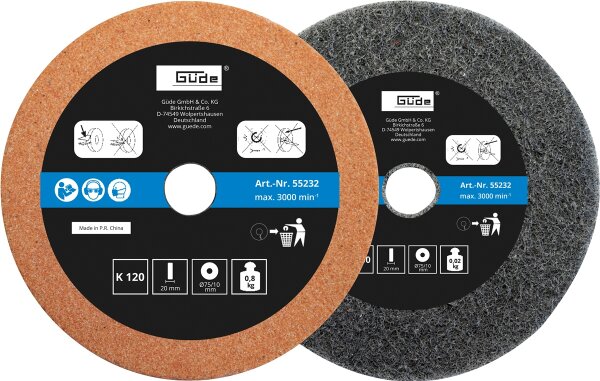 GÜDE Schleifscheibe Set Ersatzscheibe 75x10x20mm K120/400 für Schleifer GDS75