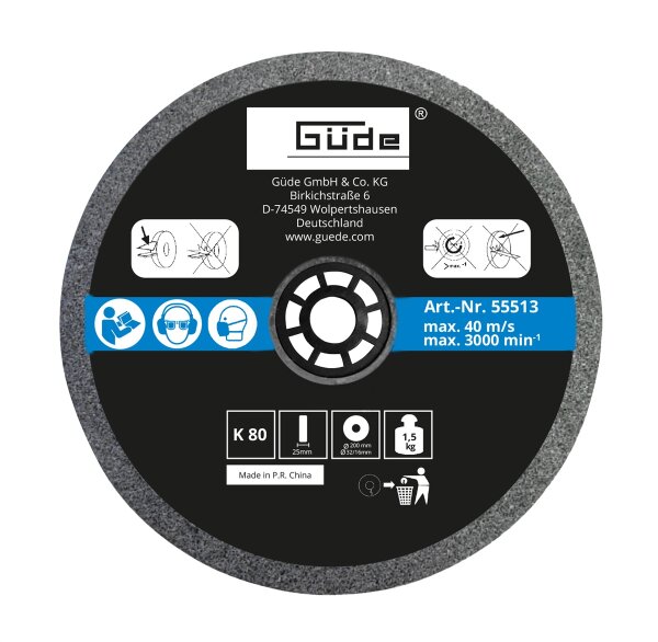 GÜDE Schleifscheibe Ersatzscheibe 200x25x32mm K80 für Doppelschleifer GDS 200-35