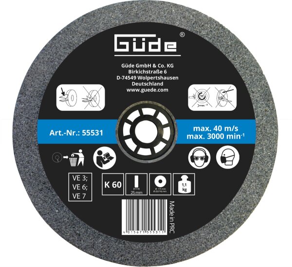 GÜDE Schleifscheibe Ersatzscheibe 175x25x32mm K60 für Doppelschleifer GDS 175-30