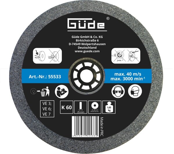 GÜDE Schleifscheibe Ersatzscheibe 200x25x32mm K60 für Doppelschleifer GDS 200-35