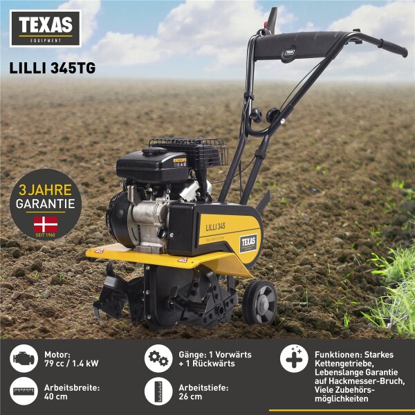 TEXAS Gartenfräse Motorhacke Bodenhacke Bodenfräse Pfug Benzin Lilli 345TG