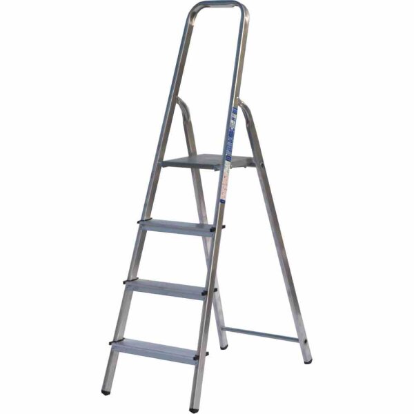 ALPFA Haushaltsleiter 4 Stufen Alu Aluminium Leiter Treppe 2,58m Arbeitshöhe