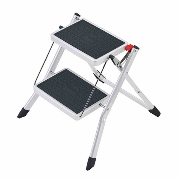 HAILO Mini Stahl-Klapptritt, Trittleiter, Haushaltsleiter 2 Stufen, weiß