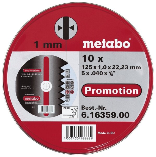 METABO Inox Trennscheiben 125x 1,0, 10 Stück in Blechdose