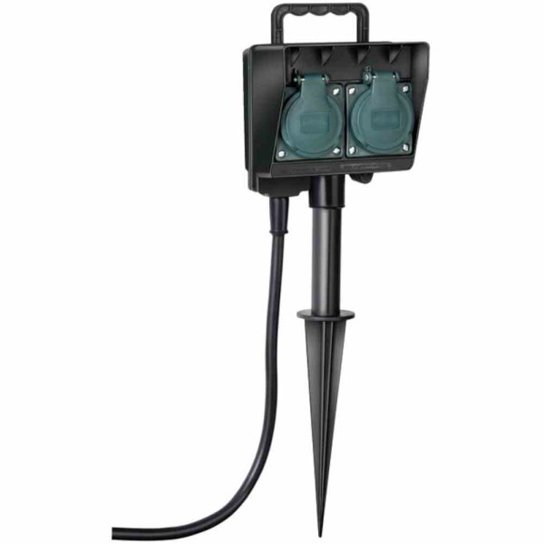 BRENNENSTUHL Gartensteckdose, 2f, schwarz, 1,4m, IP44, Mit Erdspieß