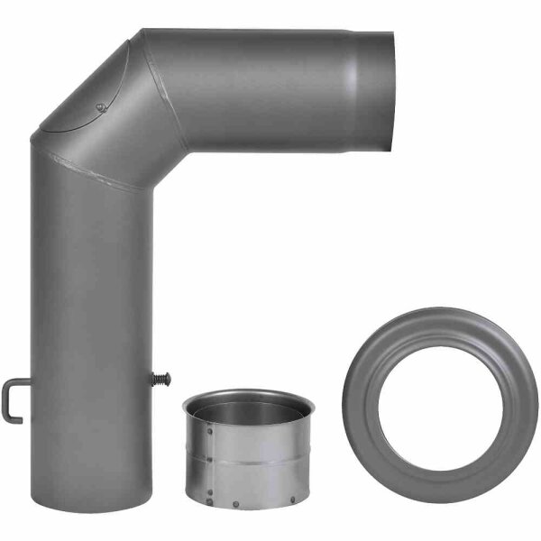 FIREFIX Winkelknieset 150 mm 3-tlg. grau, Winkelrohrset, Ofenrohr, Rauchrohr