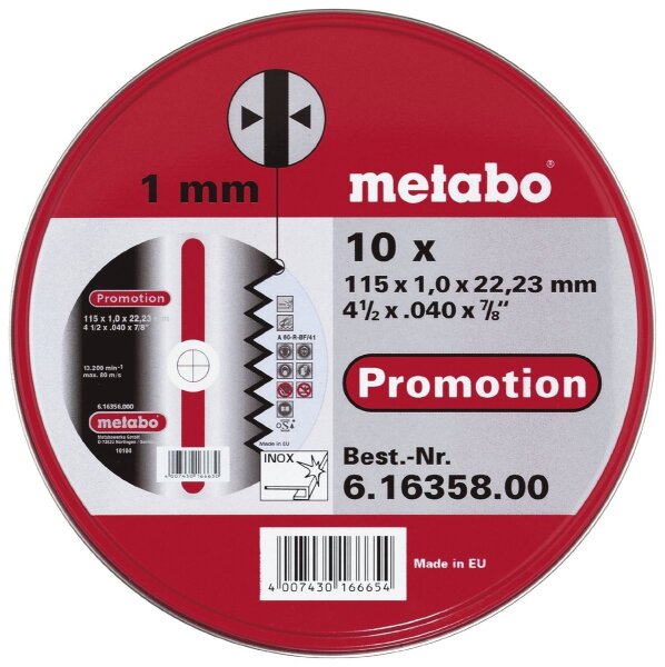 METABO Inox Trennscheiben 115x 1,0, 10 Stück in Blechdose