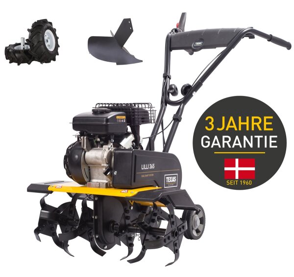 TEXAS Benzin Gartenfräse Motorhacke Bodenhacke Lilli 365TG Set mit Pflug + Räder