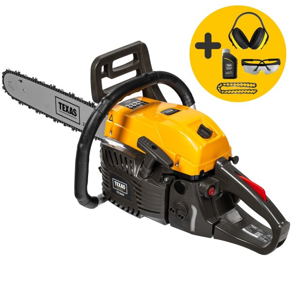 TEXAS TS5620 Set Kettensäge Benzin Motorsäge 50cm Schwert 3,4 PS mit Zubehör
