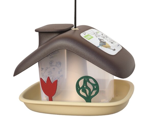 PLASTIA Vogelfutterhaus Domek mit Silo braun/beige