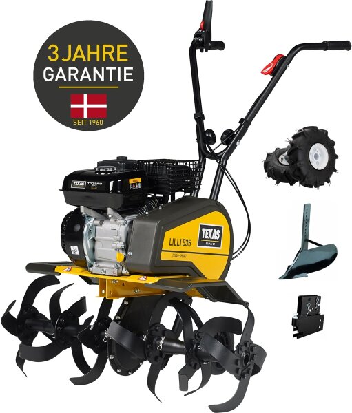 TEXAS Benzin Gartenfräse Motorhacke Bodenhacke Lilli 535TG Set mit Pflug + Räder
