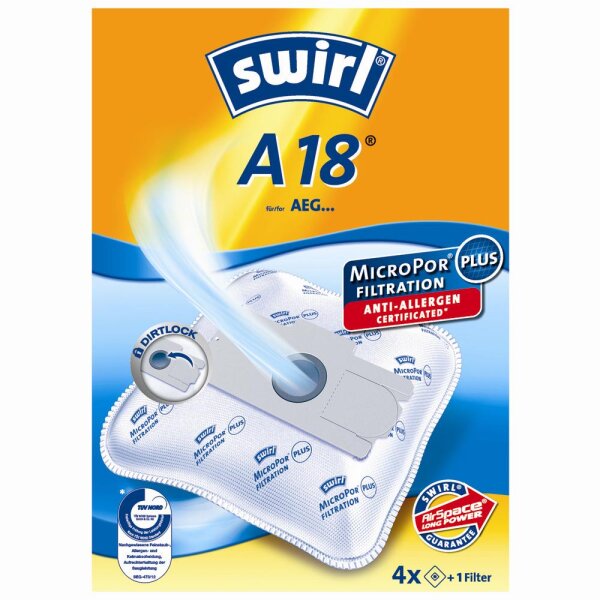 SWIRL 4006508205578 A 18 MicroPor® Plus Staubsaugerbeutel 4 Stück + 1 Filter