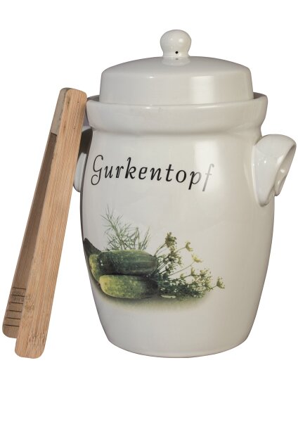 SCHMITT Gurkentopf 5L creme Keramik, mit Holzzange