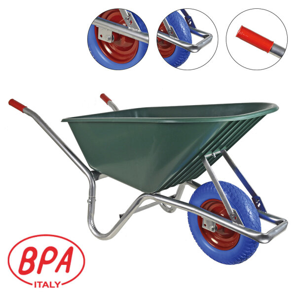 BPA Schubkarre pannensicher Vollgummirad Bauschubkarre Gartenkarre 100l PP Mulde