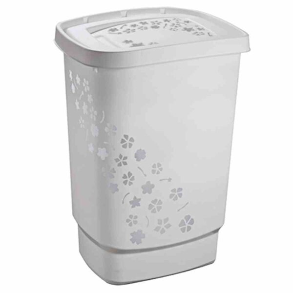 ROTHO Wäschebox Flowers 55 l grau 44,7 x 34,7 x 60,4 cm