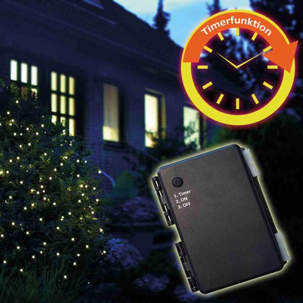 FHS LED-Batterie-Netz außen 160er, 2,0 x 2,0 m mit Timer für 3 x AA