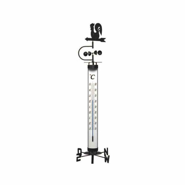 TFA DOSTMANN Gartenthermometer 140cm mit Erdspieß, Wetterhahn, Windrad und Windfahne
